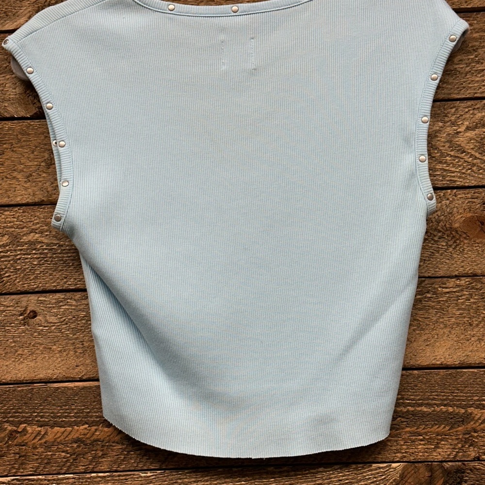 Boys Lie Light Blue Crop Top with Orange Lettering - Picture 6 of 7
